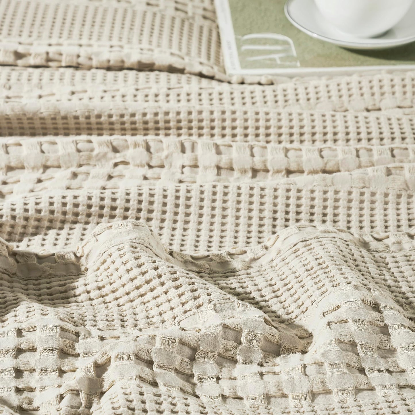 Waffle Weave Natural Pillow Covers 24x24 (Set of 2) - Farmhouse Boho Decorative Throw Pillow Shams for Bedroom & Living Room Decor