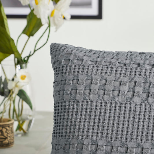 Waffle Weave Dark Gray King Shams (20x36, Set of 2) - Farmhouse Boho Decorative Pillow Covers for Bedroom Decor