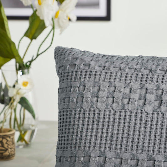 Waffle Weave Dark Gray Body Pillow Cover - 20x54 Inch Decorative Throw Pillow Sham for Farmhouse, Boho Bedroom Decor