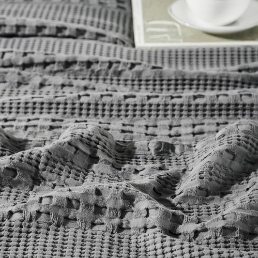 Waffle Weave Dark Gray Pillow Cover Set (2-Pack) 24x24 - Decorative Throw Pillow Covers for Farmhouse Boho Bedroom & Living Room Decor