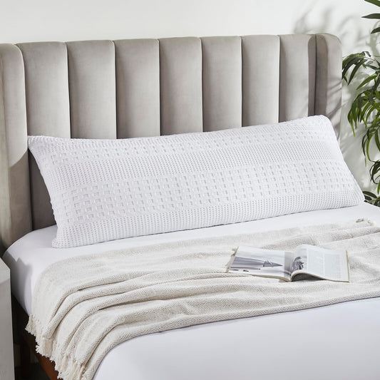 Bright White Waffle Weave Cotton Body Pillow Cover-- Farmhouse Boho Decorative Sham