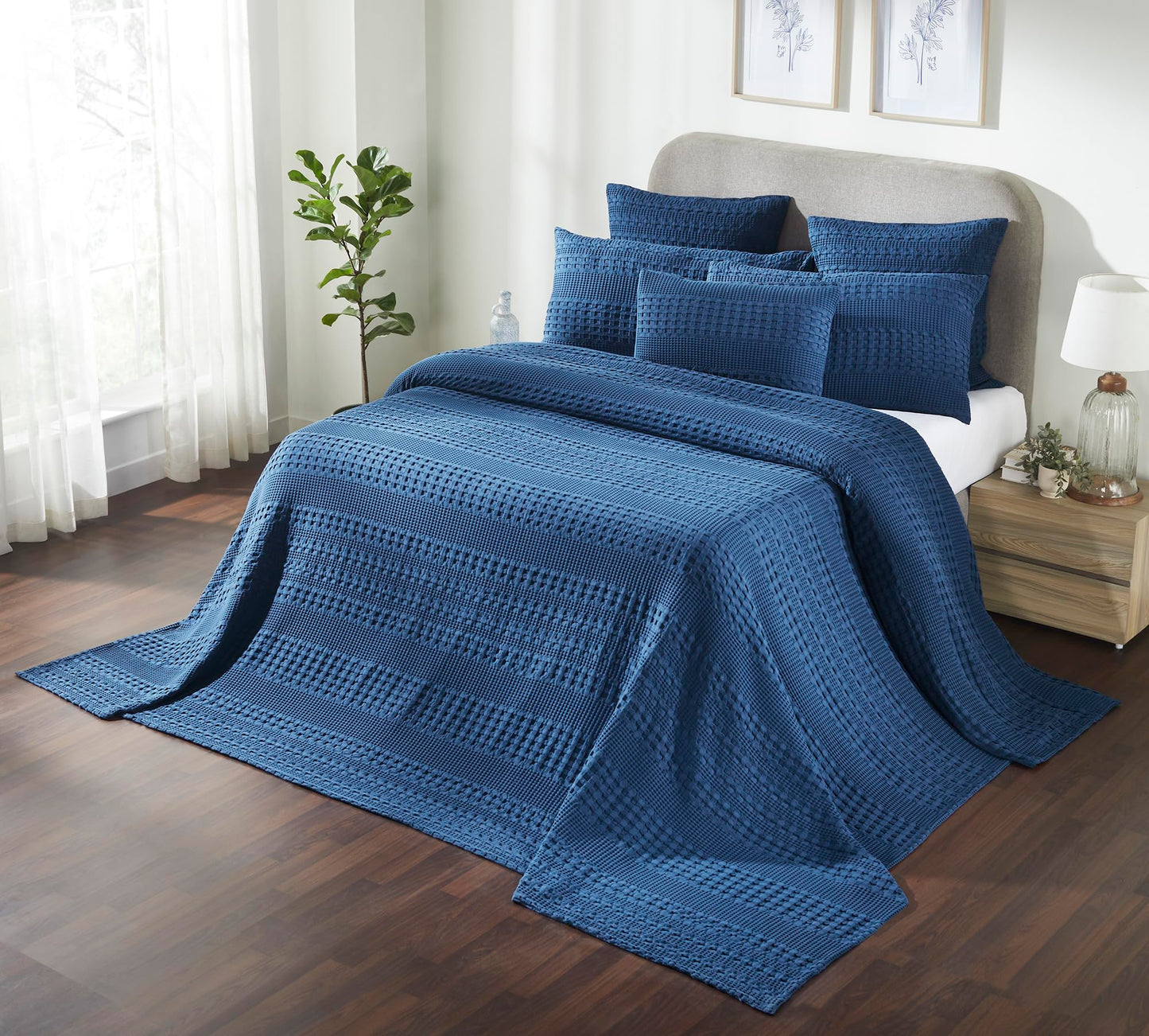 Navy Blue Waffle Weave Cotton Oversized King Blanket - 120x120 - Lightweight Bed & Sofa Cover -