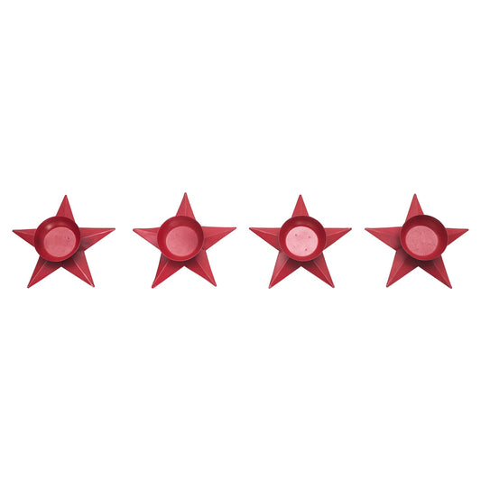 Tealight Holder Star Barn Red Set of 4 1.5x5x5