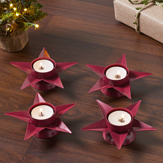 Tealight Holder Star Burgundy Set of 4