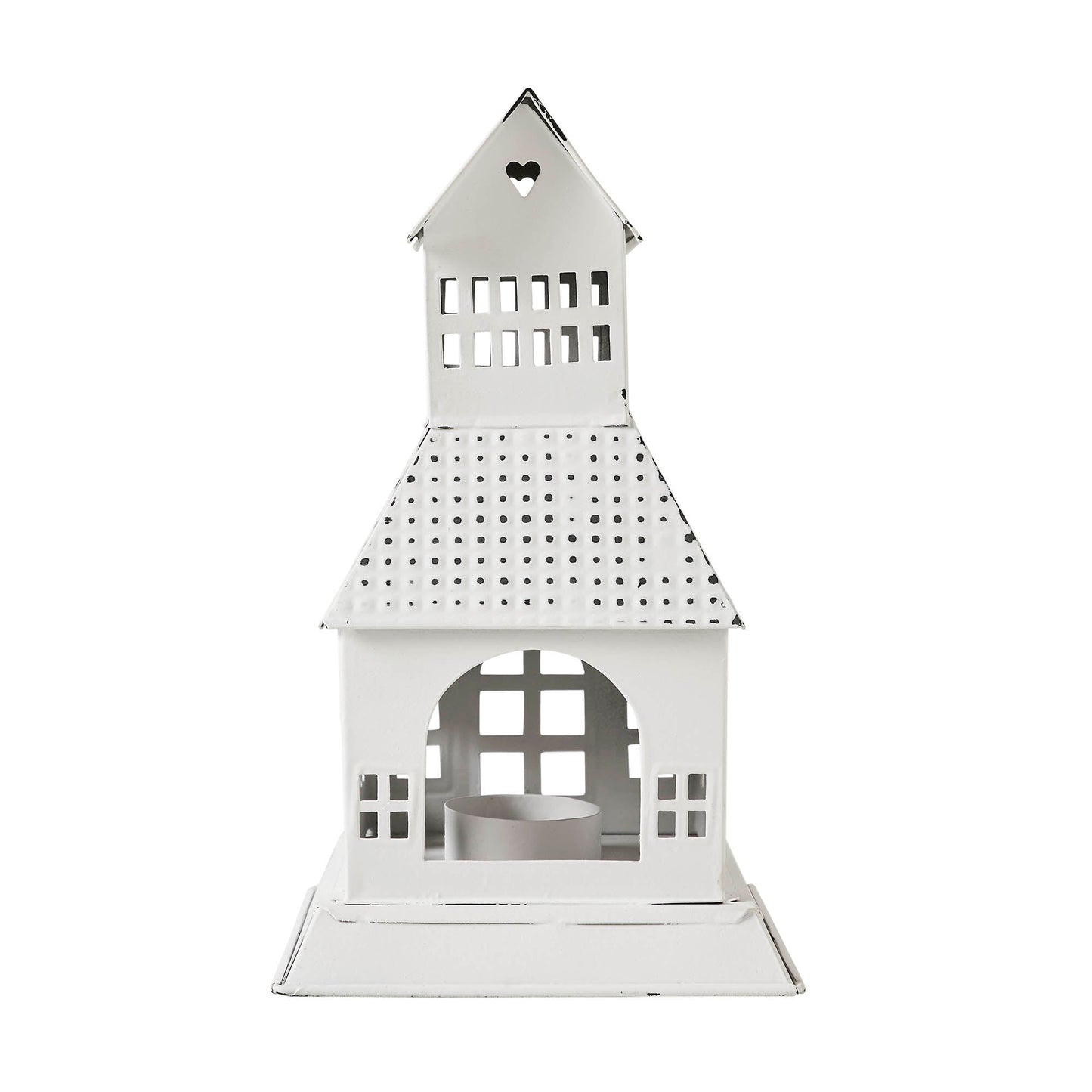 Tealight Holder Metal Village House A Antique White 9.5x5.5x5.5