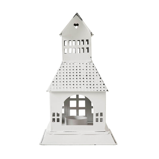 Tealight Holder Metal Village House A Antique White 9.5x5.5x5.5