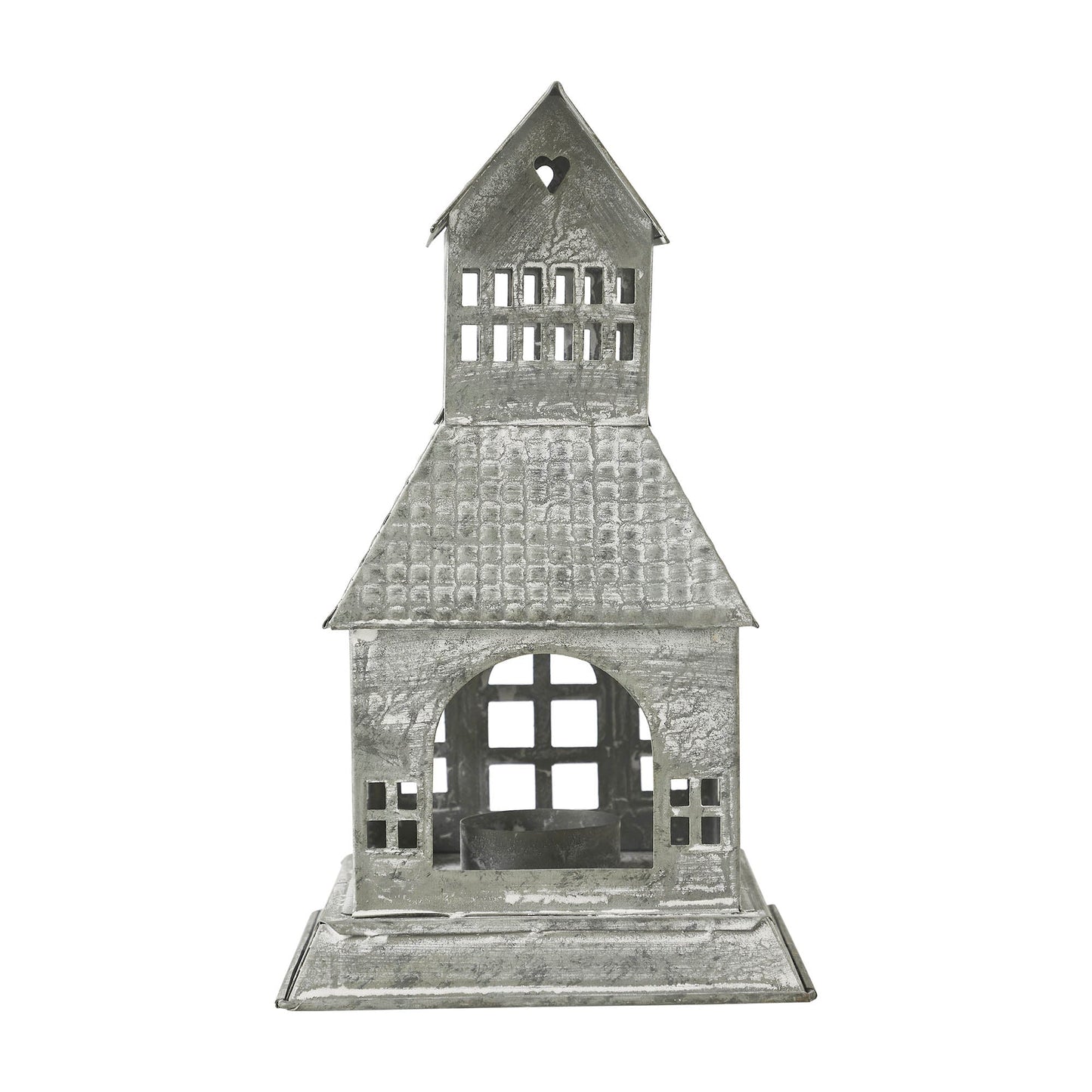 Tealight Holder Metal Village House A Antique Grey 9.5x5.5x5.5