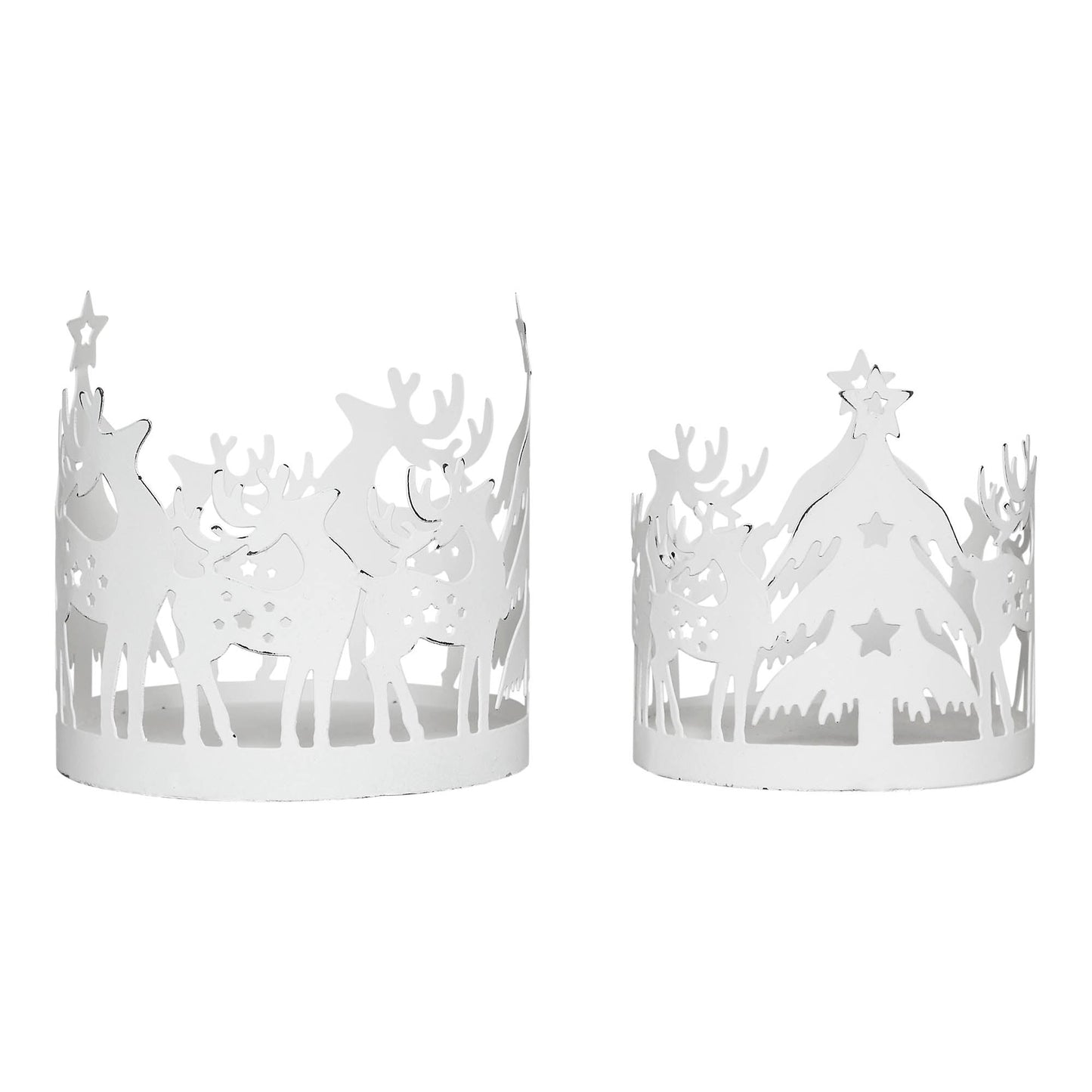 Winter Reindeer White Metal Candle Holder Set of 2 - 4.12/4.8 inch