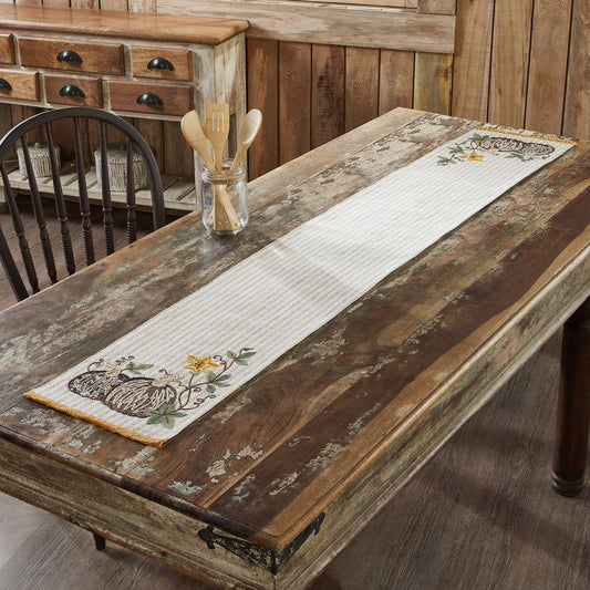Autumn Fall Harvest Pumpkin Patch Striped Table Runner 12x72 Inch for Kitchen & Dining Home Decor