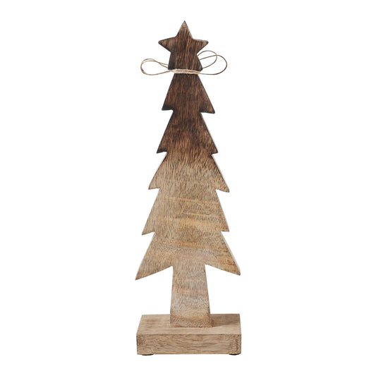 Christmas Tree Wooden Two Toned Brown Natural Figurine 11.75x3.75x2.75