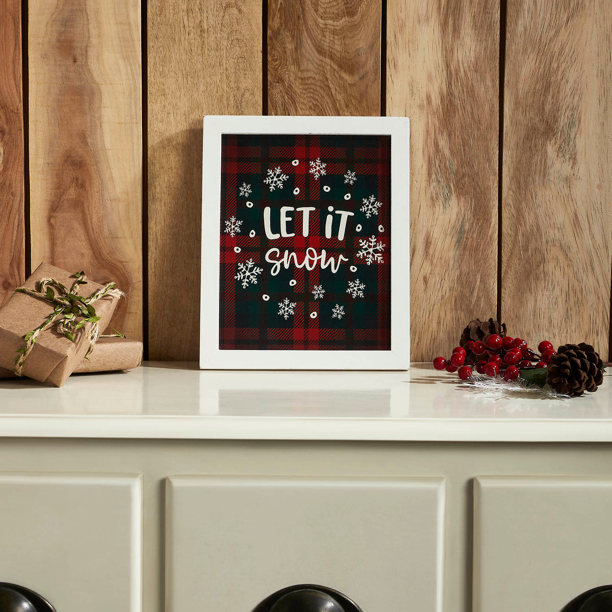 Let It Snow Plaid Wall Hanging Sign