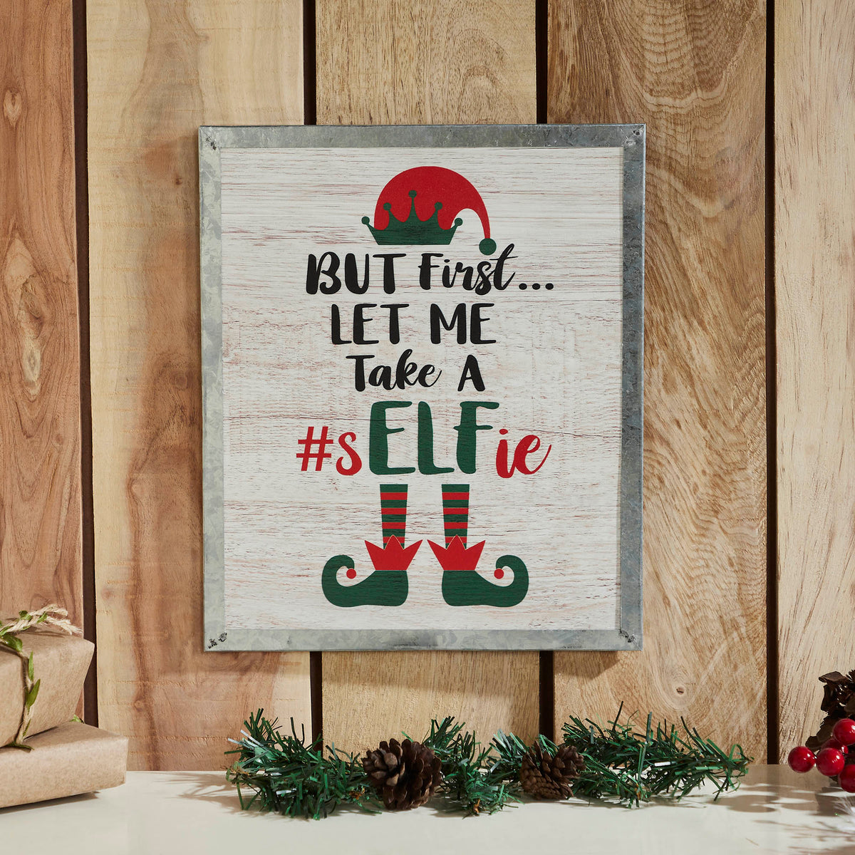 Let Me Take A Selfie Elf Framed Wall Hanging Sign