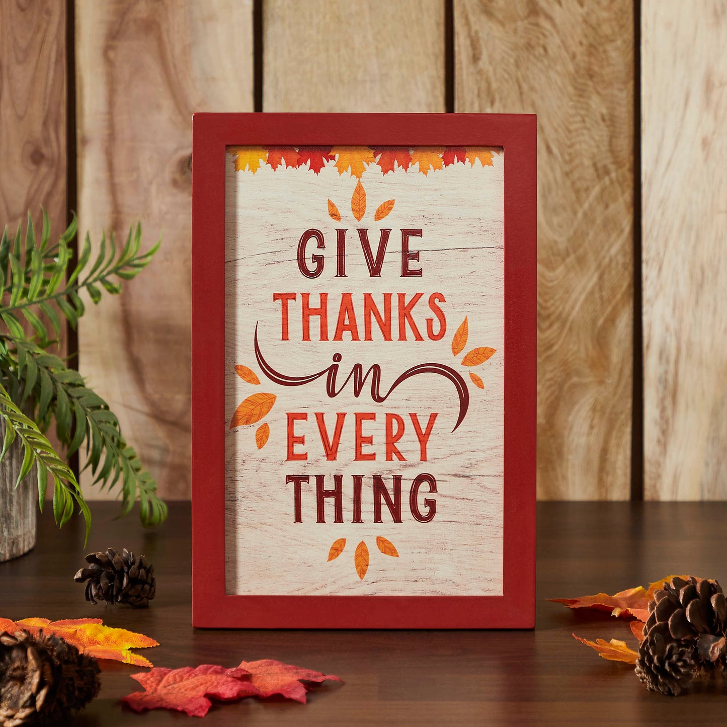 Rustic Farmhouse Give Thanks Wall Sign Autumn Leaves Fall Thanksgiving Home Decor Plaque Inch