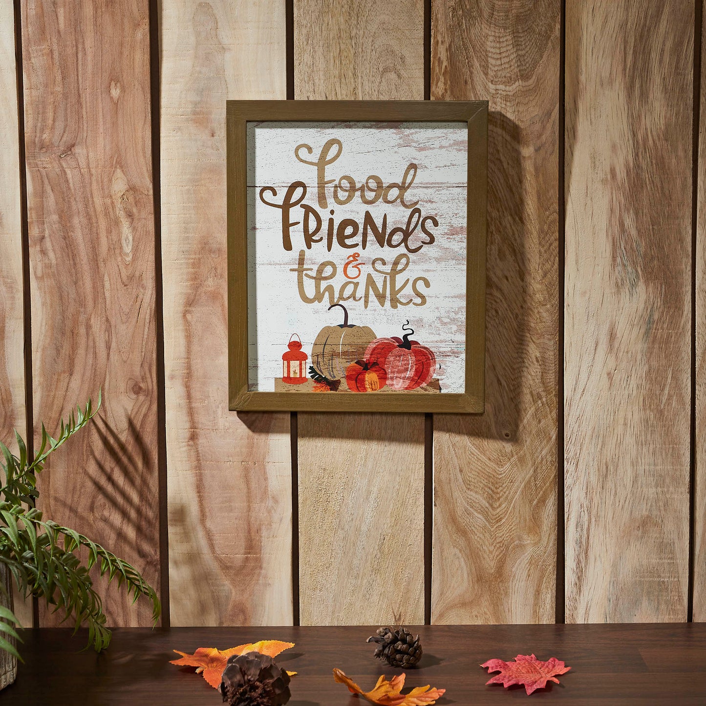Food, Friends, Thanks Farmhouse Wall Decor Sign Rustic Kitchen & Dining Room Inspirational Art Plaque