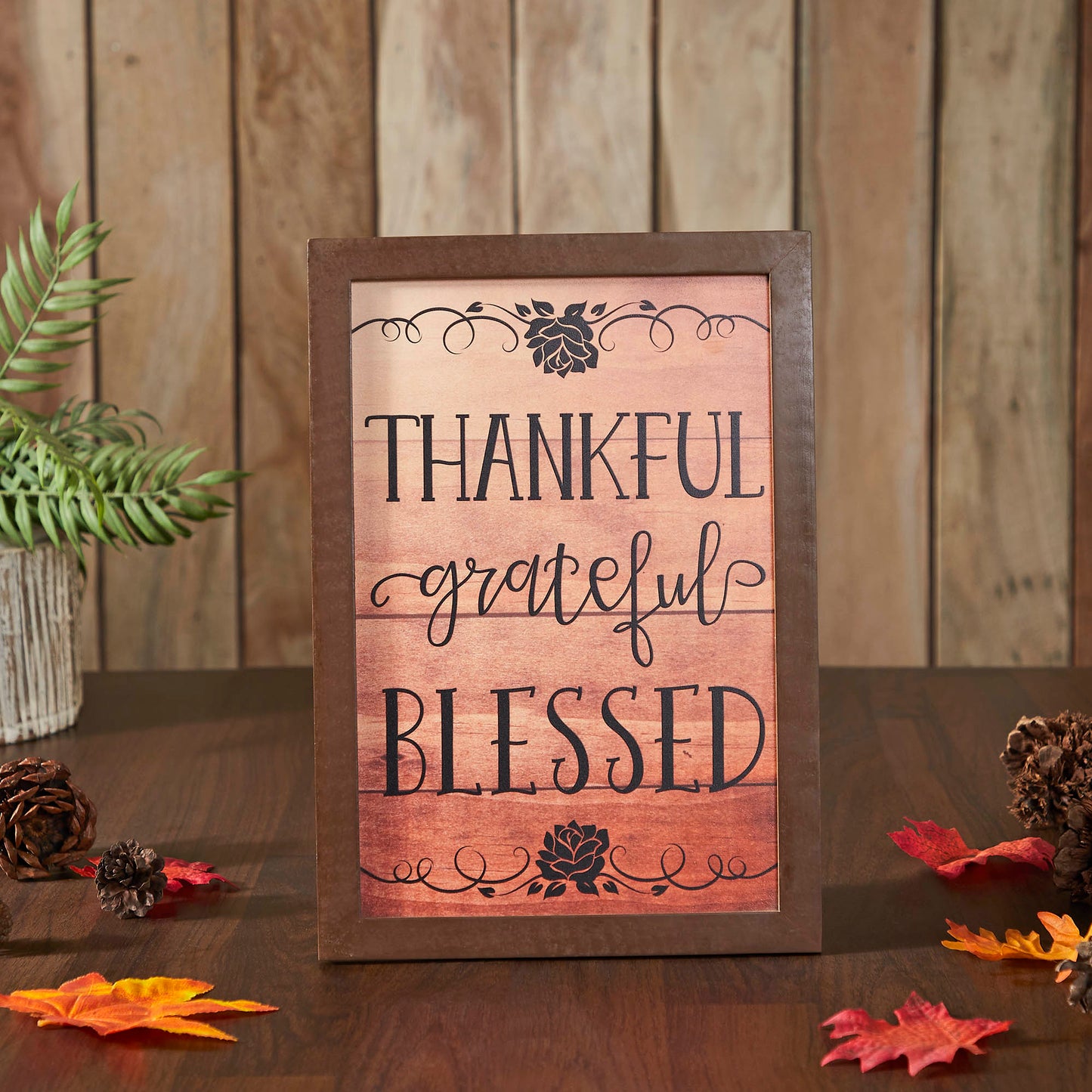 Natural Shiplap Farmhouse Wall Sign Thankful Grateful Blessed Inspirational Home Decor Inch