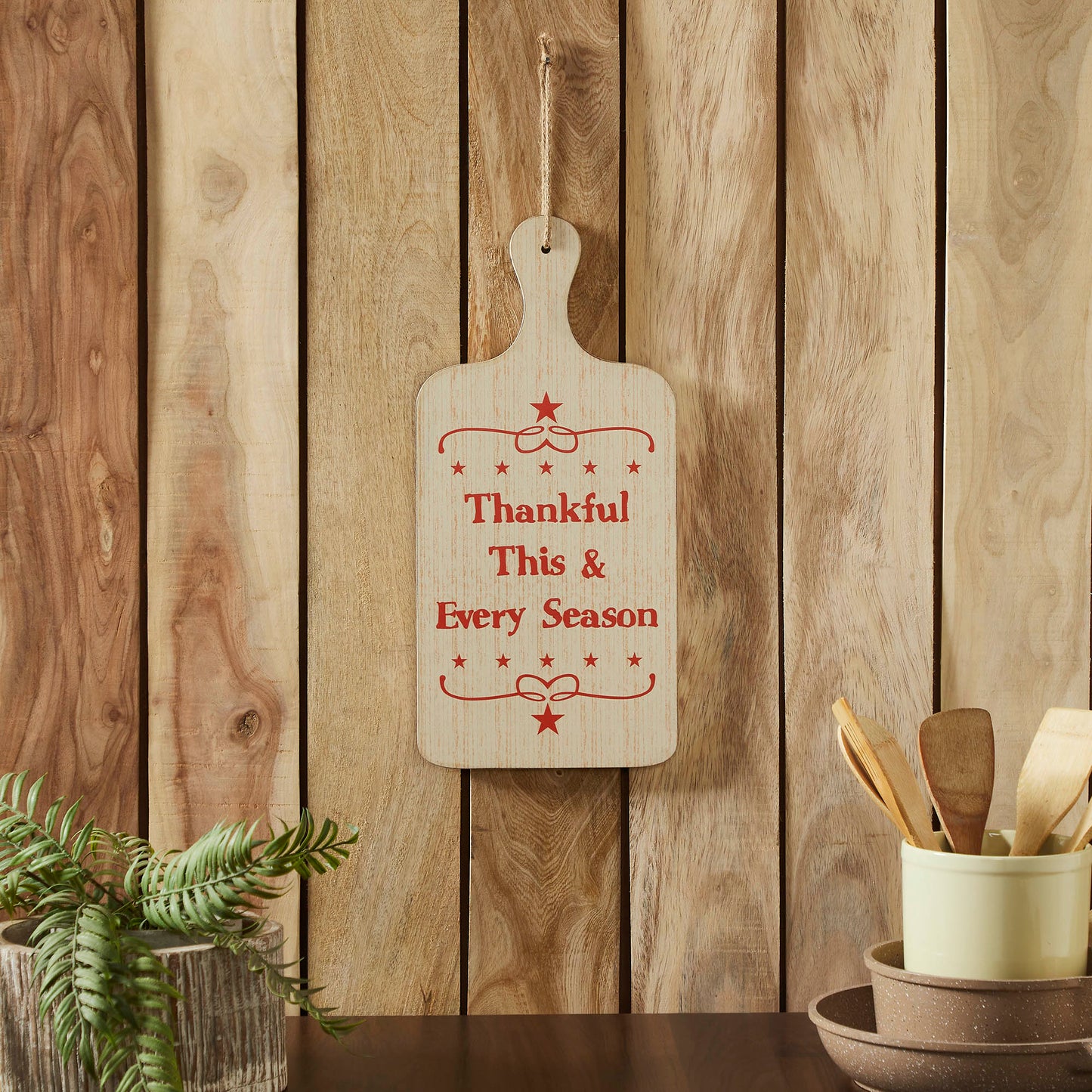 Thankful This & Every Season Farmhouse Rustic Wood MDF Cutting Board Wall Decor Sign