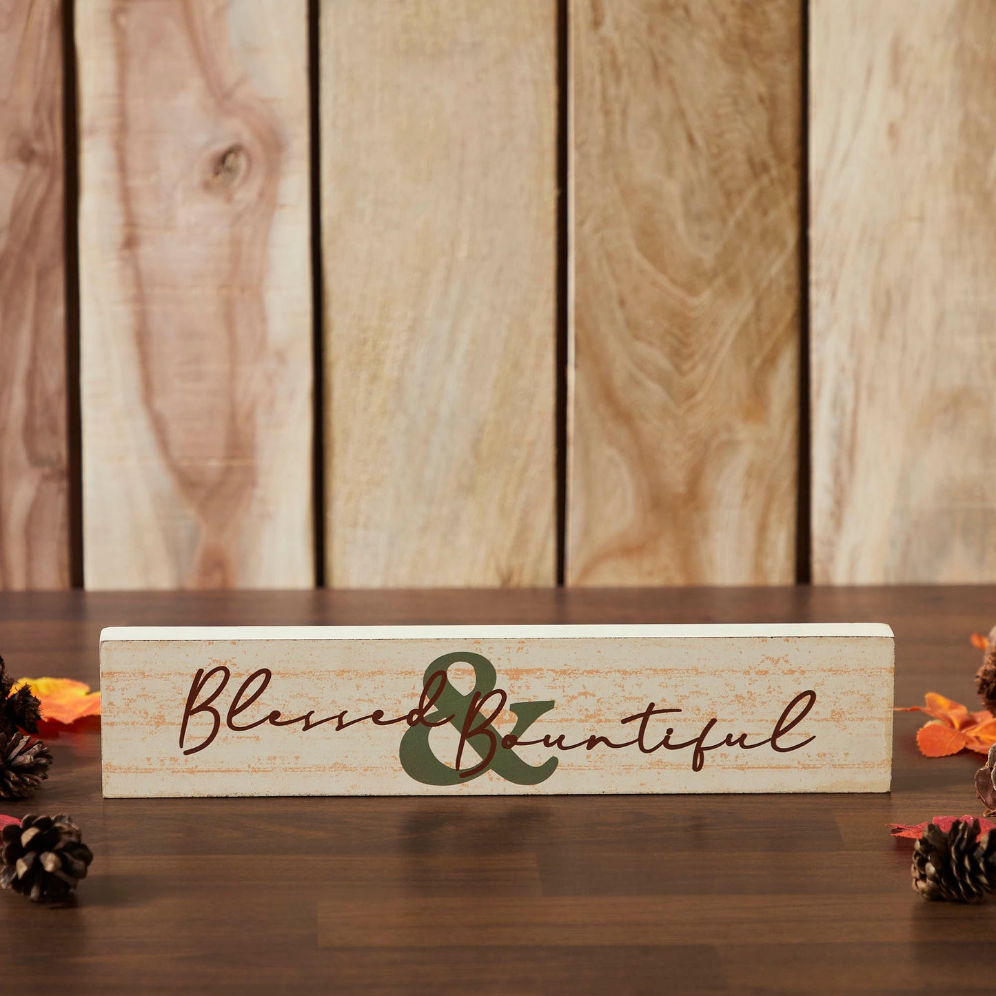 Blessed & Bountiful Cream Farmhouse MDF Wood Wall Sign Inspirational Home Decor Plaque Inch
