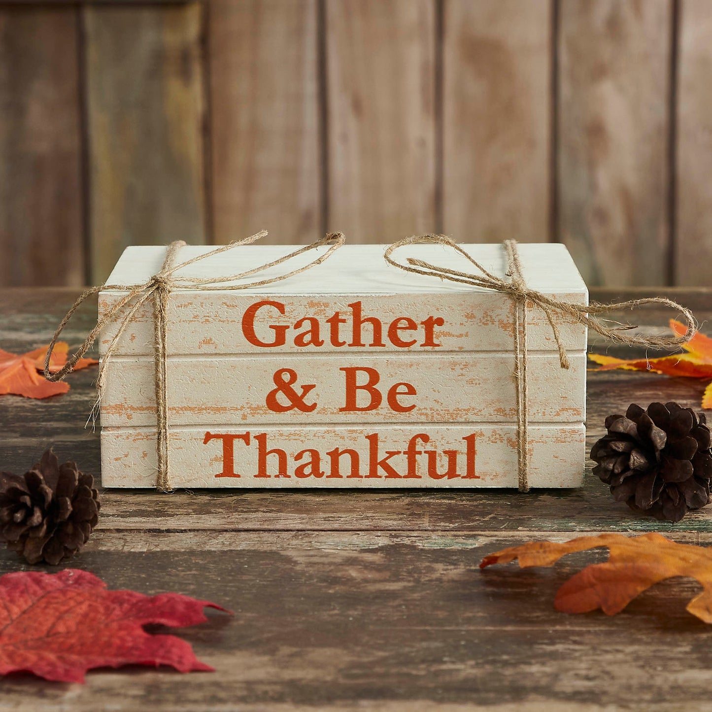 Gather & Be Thankful Faux Book Stack Farmhouse Rustic Decorative Home Accent for Fall & Thanksgiving Tabletop Shelf Decor Inches