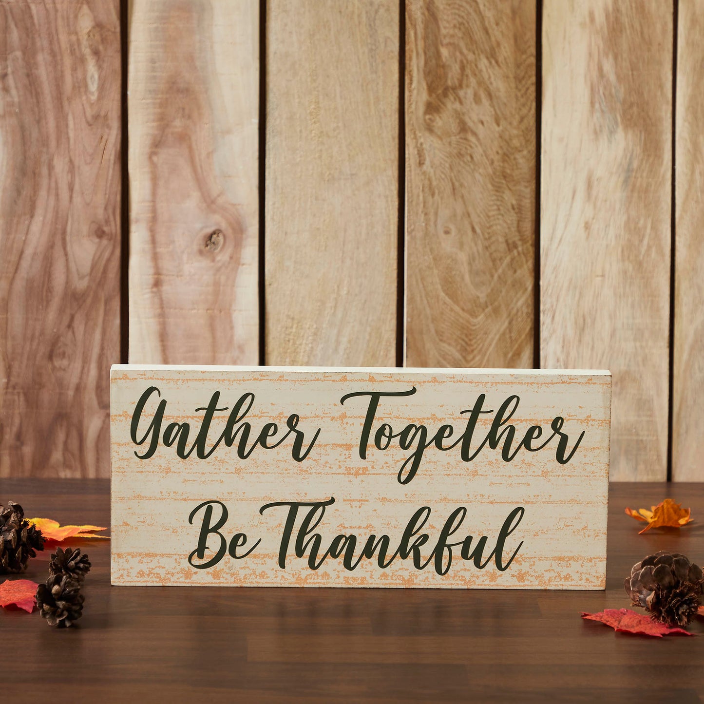 Gather Together Be Thankful Thanksgiving Fall Farmhouse MDF Wall Sign Green Cream
