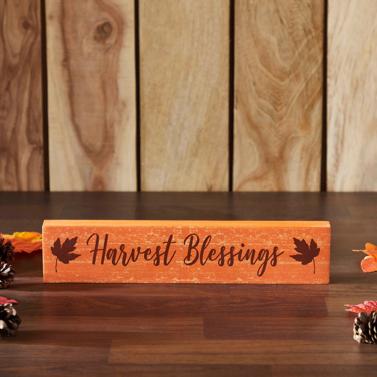 Harvest Blessings Autumn Fall Leaves MDF Wood Sign Rustic Home Wall Decor Thanksgiving Seasonal Plaque Inch