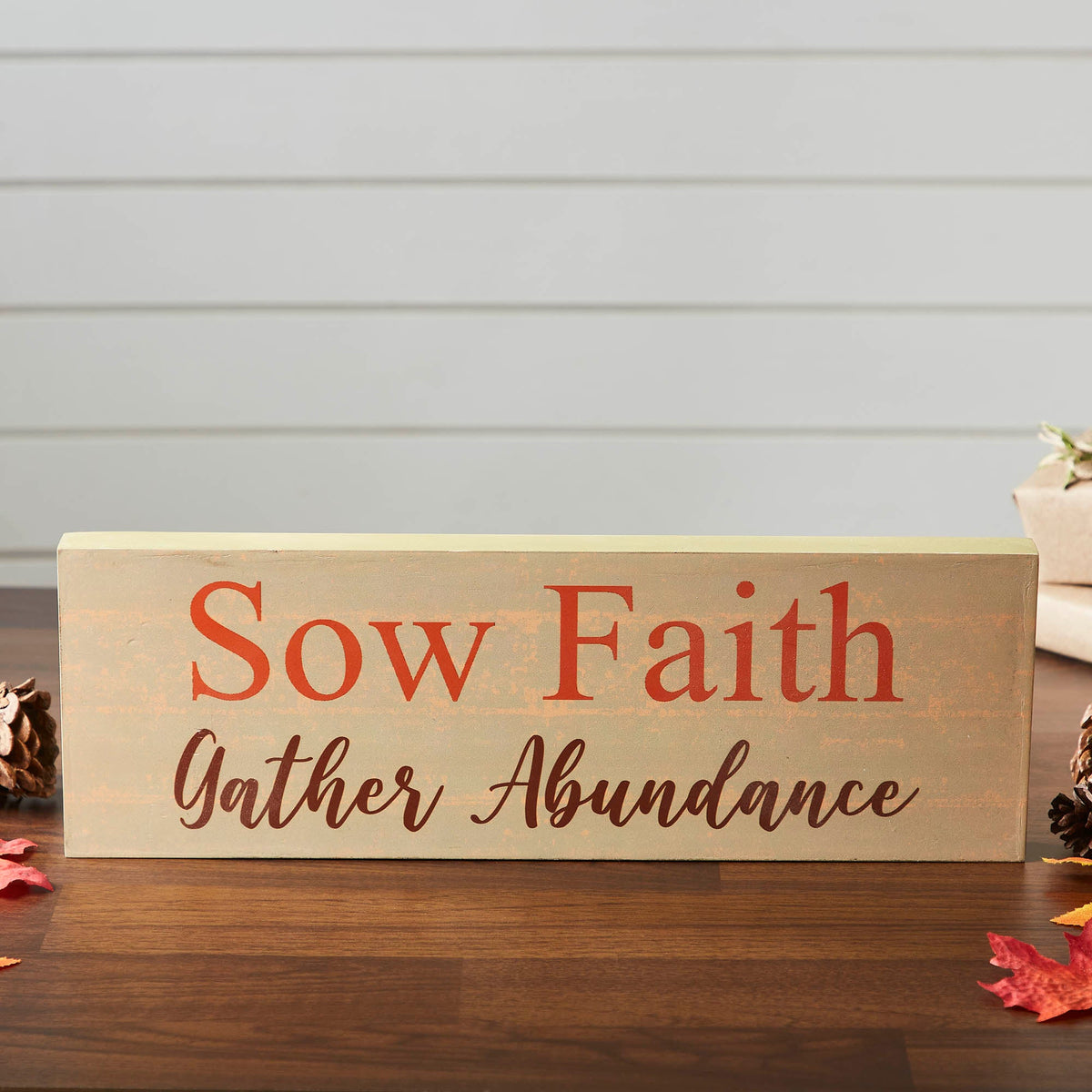 Sow Faith Gather Abundance Inspirational Wall Art Sign, Green Farmhouse MDF Wood Plaque, Rustic Home Decor Gift