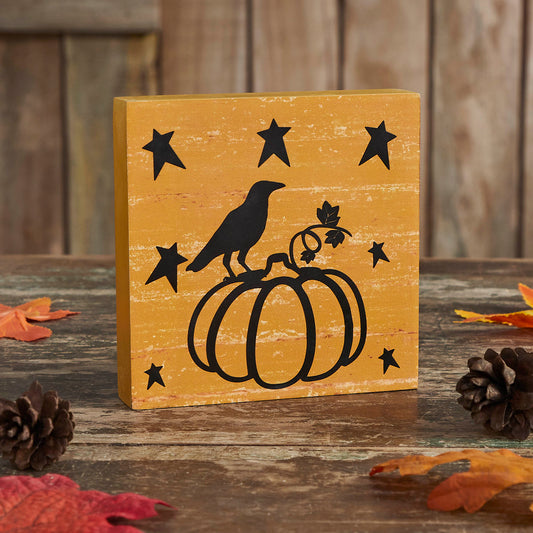 Prim Stars Primitive Halloween Pumpkin Raven MDF Sign Mustard Fall Tabletop Home Decor