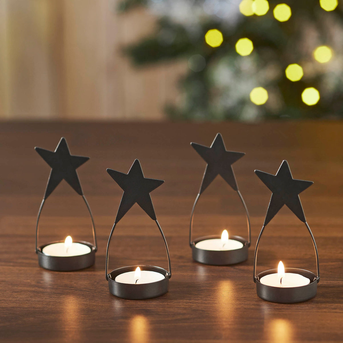 Star Tealight Holder Black Set of 4