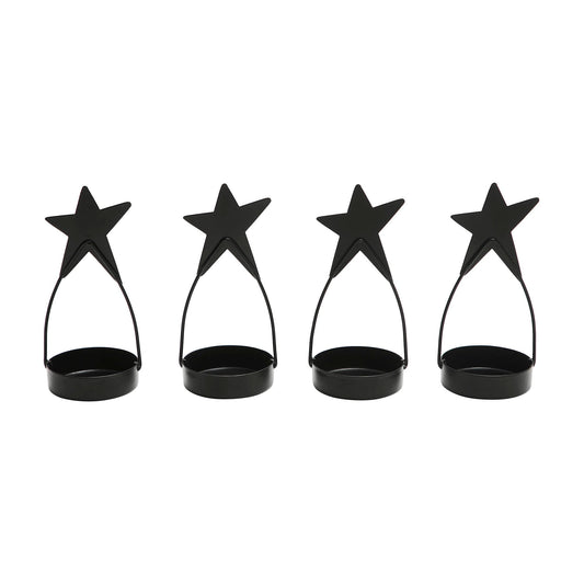 Star Tealight Holder Black Set of 4 4x1.75x1.75