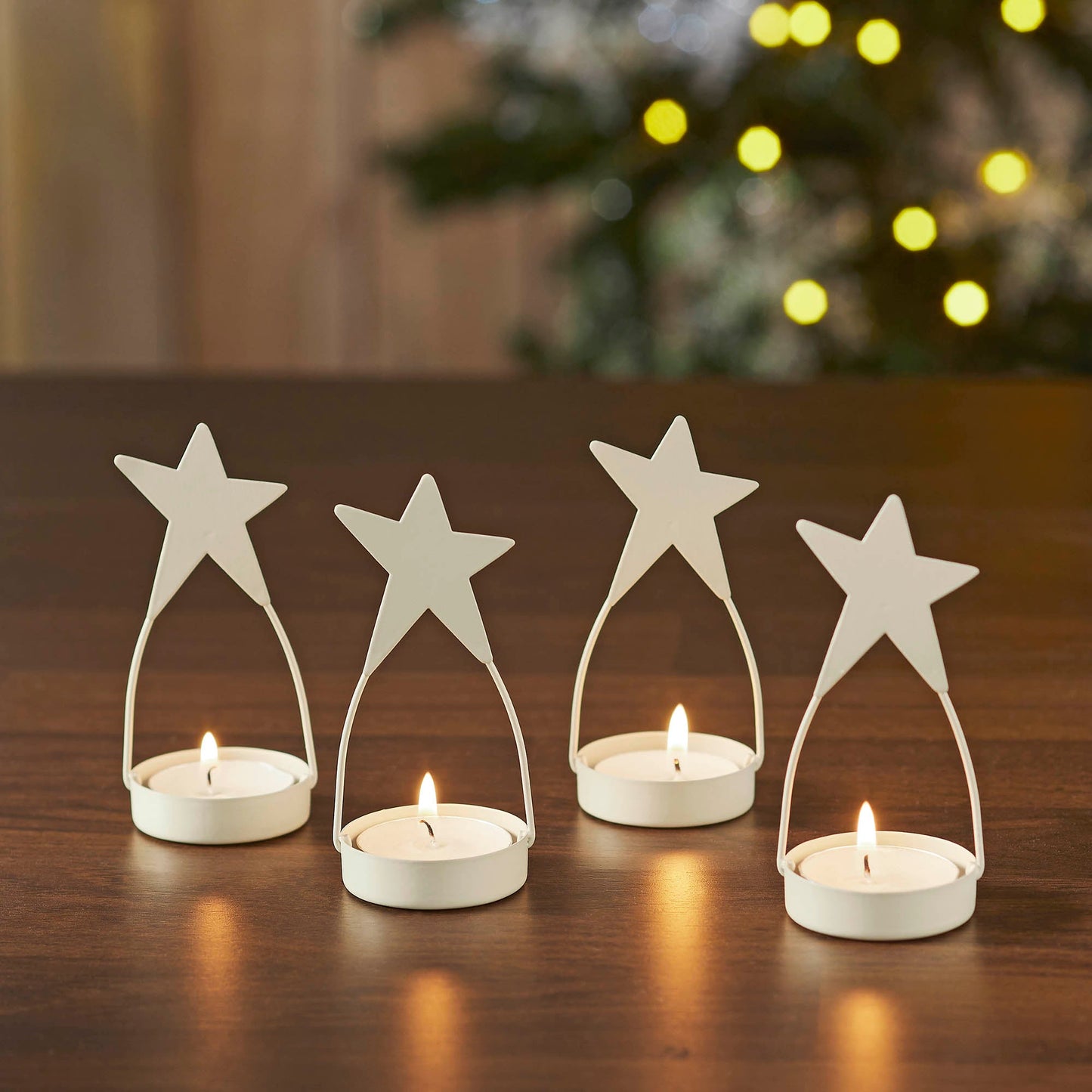 Star Tealight Holder Antique White Set of 4