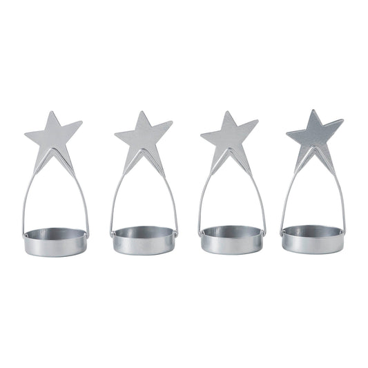 Star Tealight Holder Silver Set of 4 4x1.75x1.75
