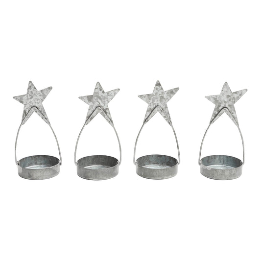 Star Tealight Holder Galvanized Set of 4 4x1.75x1.75