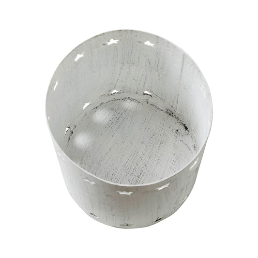 Star Border Distressed White Metal Candle Holder 6x4.25x4.25