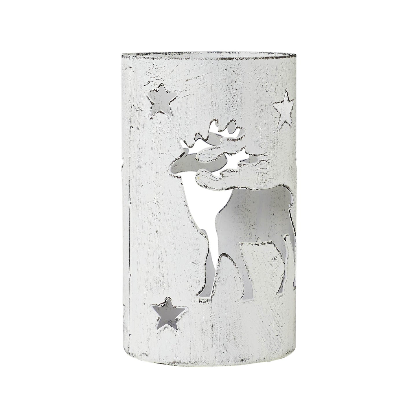 Winter Walk Distressed White Metal Candle Holder 4.25x2.75x2.75