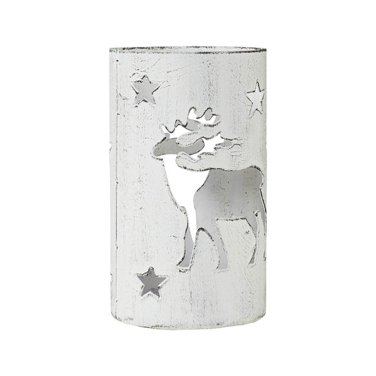 Winter Walk Distressed White Metal Candle Holder 4.25x2.75x2.75