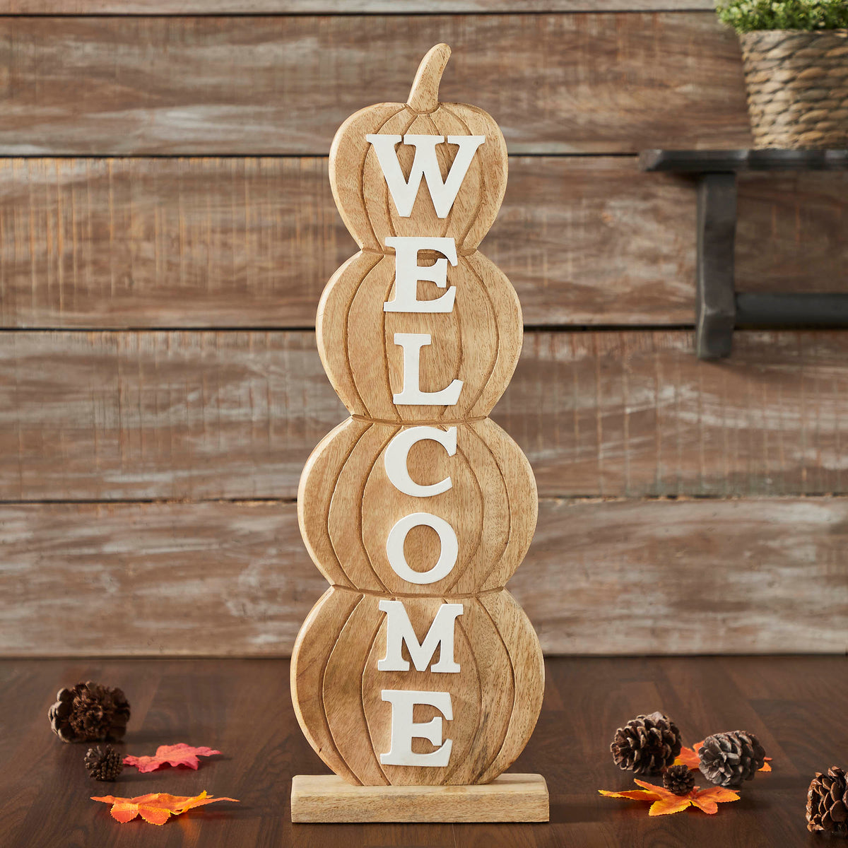 Fall Welcome Pumpkin Stack Wooden Porch Sign Rustic Farmhouse Harvest Home Decor