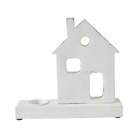 Tealight Holder Village House White 9x8.25x2.5