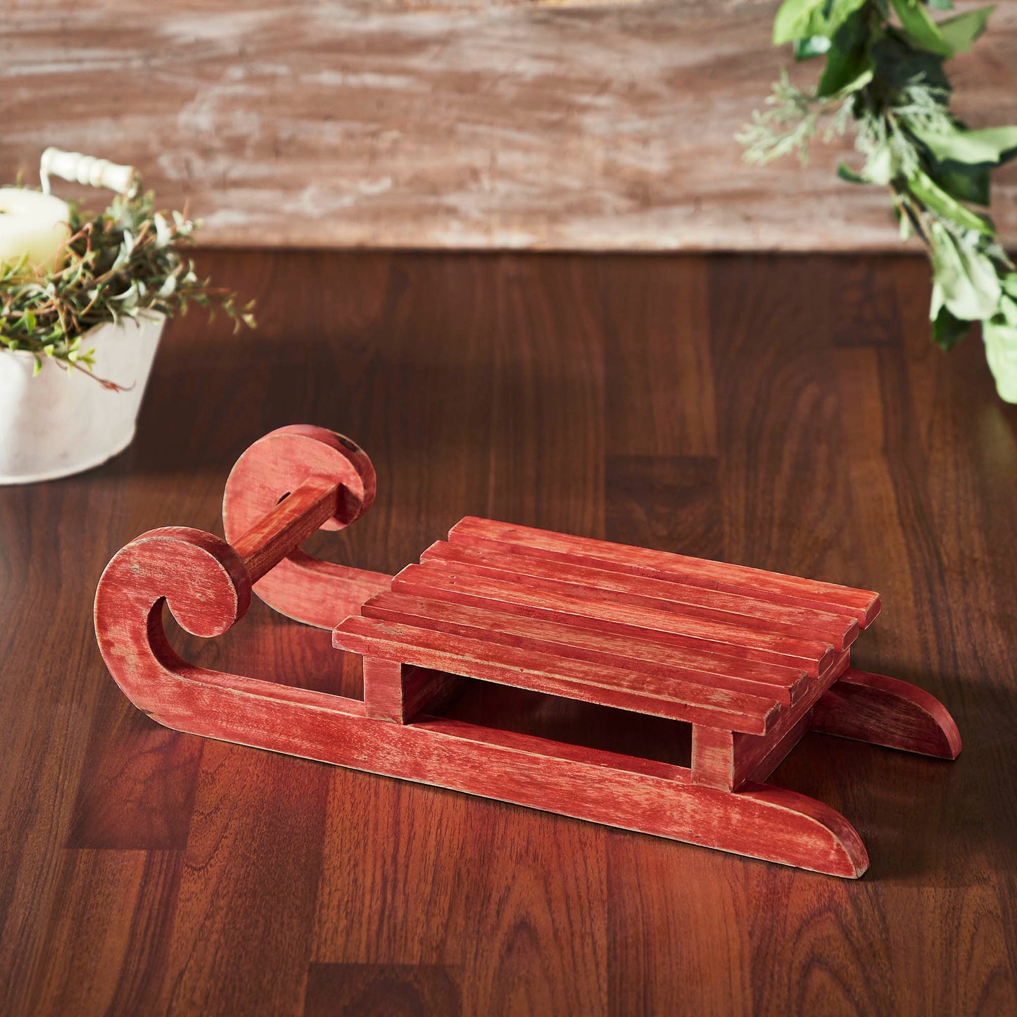 Red Sled Wooden Figurine
