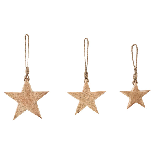 Wooden Star Natural Decorative Ornament Set of 3 Sizes