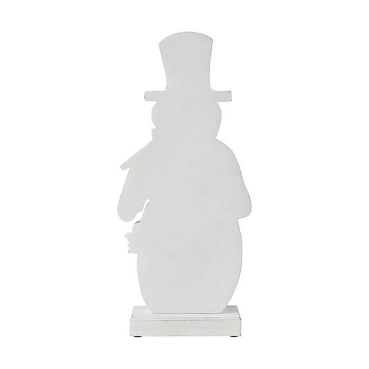 Snowman With Welcome Sign Carved Wooden Figurine 16x7x2.25