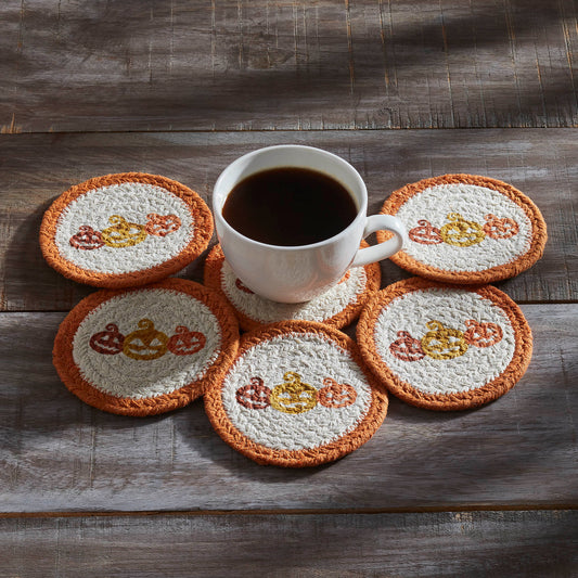 Country Rustic Farmhouse Halloween Fall Stencil Drink Coaster Set of 6 Decorative Seasonal Table Protection Accents