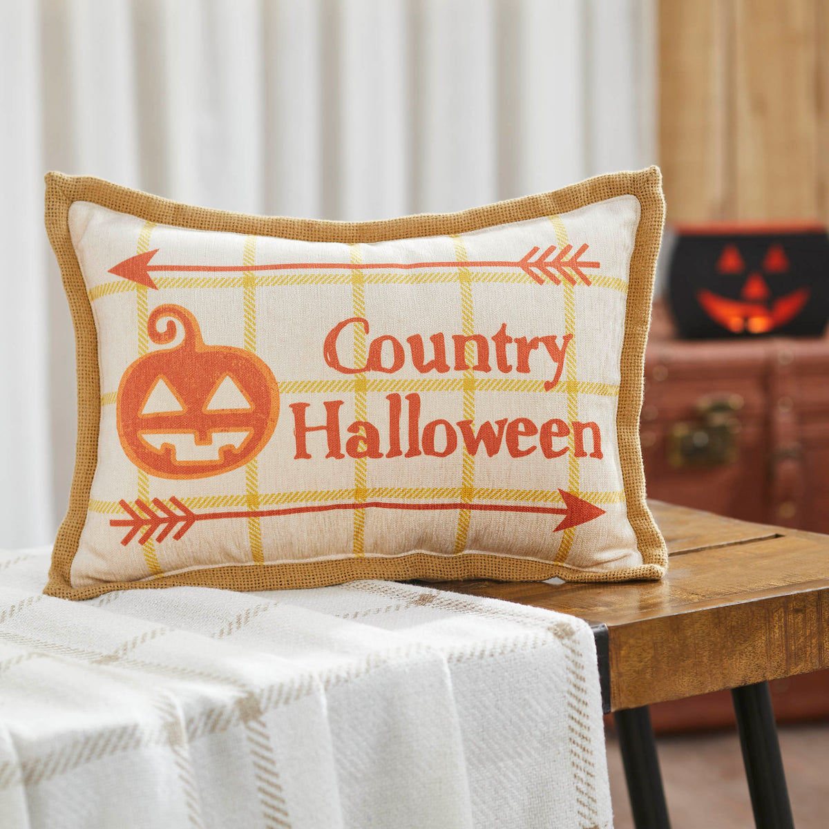 Country Farmhouse Halloween Decorative Throw Pillow Spooky Autumn Accent
