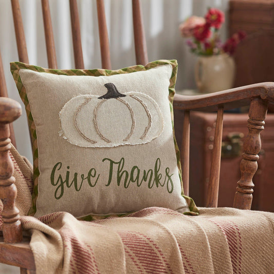 Fall Thanksgiving Harvest Applique Pumpkin Give Thanks Decorative Throw Pillow Autumn Seasonal Home Accent Cushion