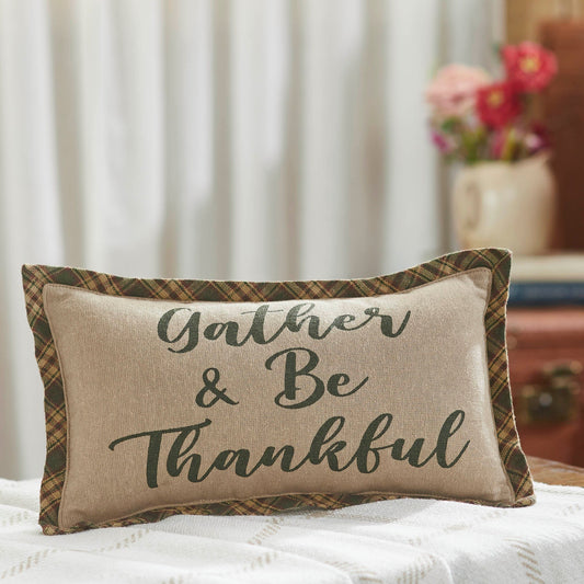 Harvest Blessings Gather & Be Thankful Fall Farmhouse Decorative Accent Pillow, Autumn Thanksgiving Home Decor