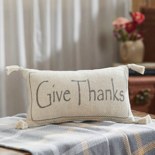 Harvest Give Thanks Woven Lumbar Pillow, Fall Autumn Farmhouse Decor