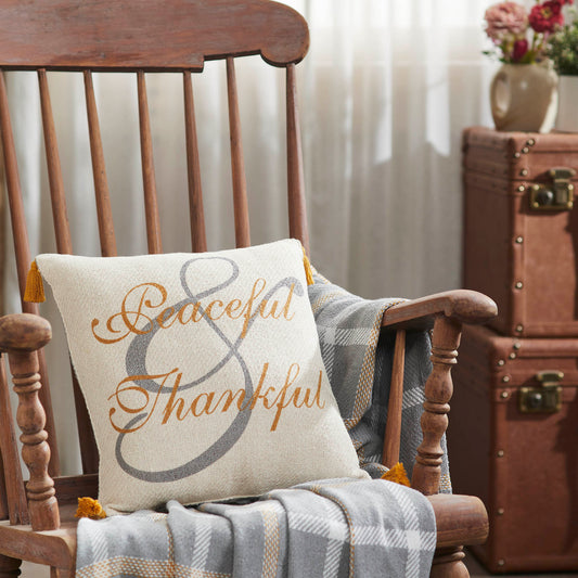 Harvest Blessings Peaceful Thankful Woven Decorative Throw Pillow Inch Square Fall Farmhouse Accent