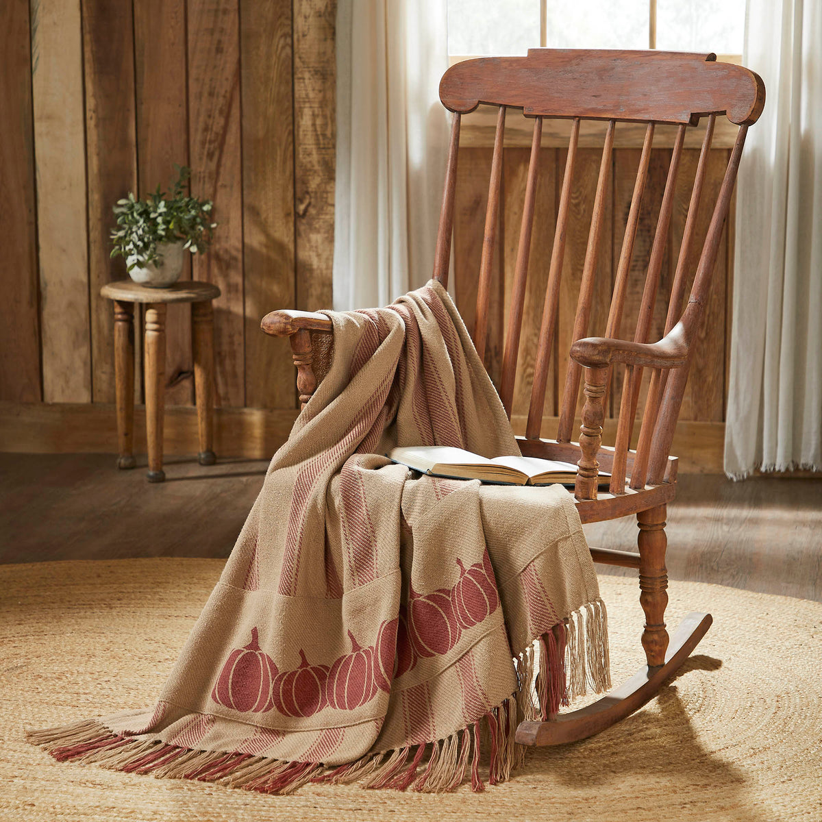 Harvest Blessings Pumpkin Patch Ticking Stripe Woven Throw Blanket Fall Autumn Farmhouse Home Decor Accent