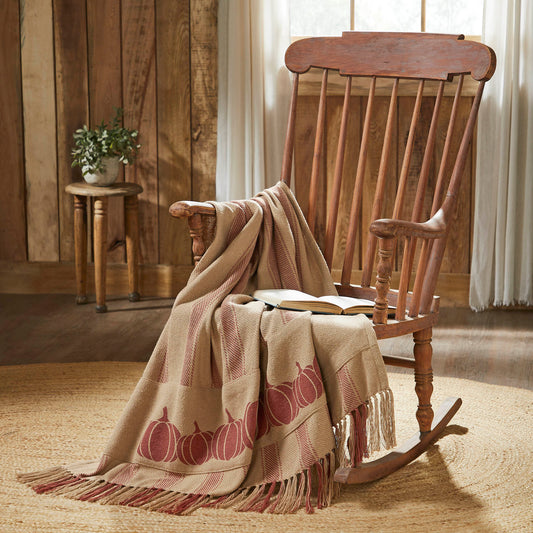 Harvest Blessings Pumpkin Patch Ticking Stripe Woven Throw Blanket 50x60 Fall Autumn Farmhouse Home Decor Accent