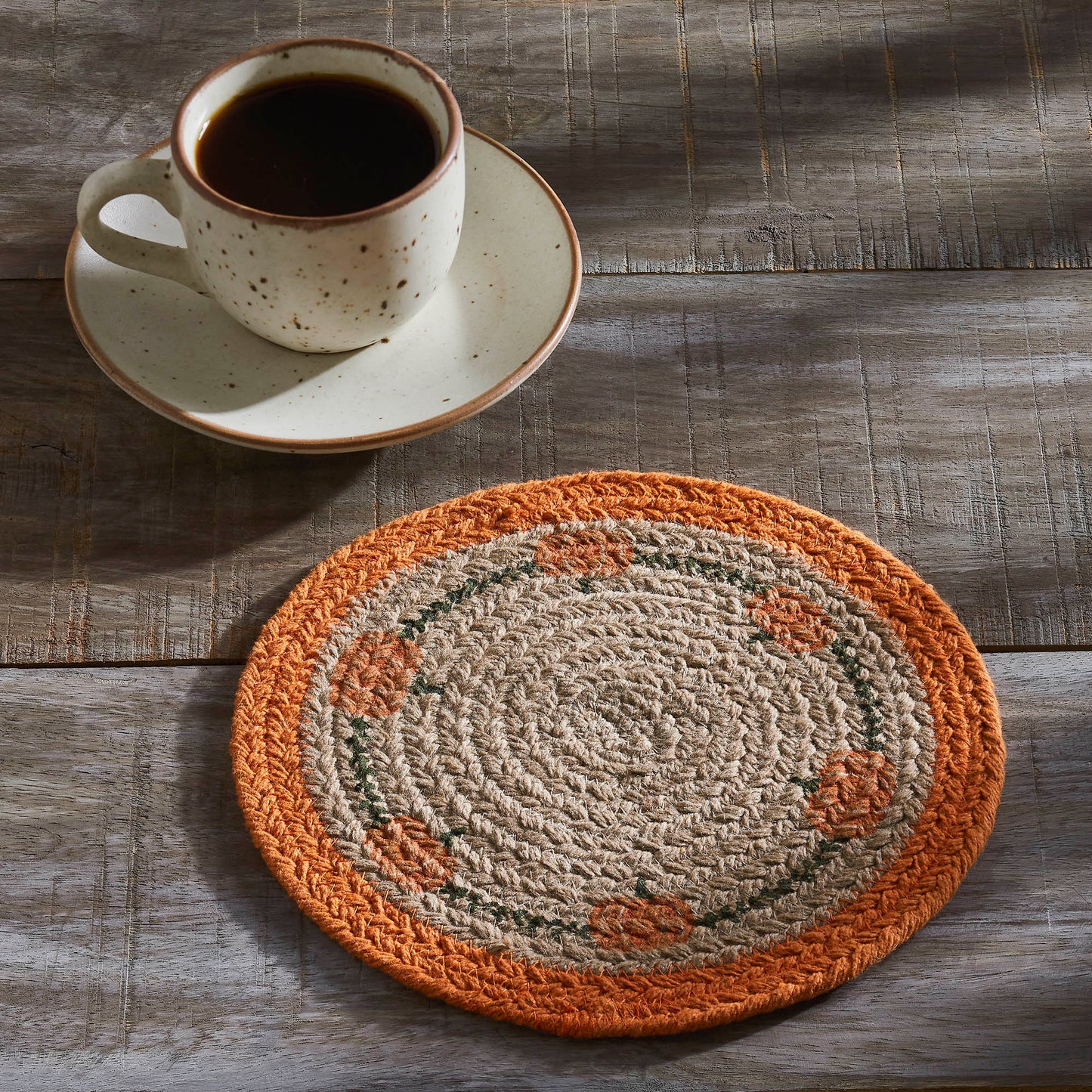 Natural Farmhouse Stenciled Pumpkin Trivet, Round, Fall Harvest Blessings Autumn Table Decor Hot Pad