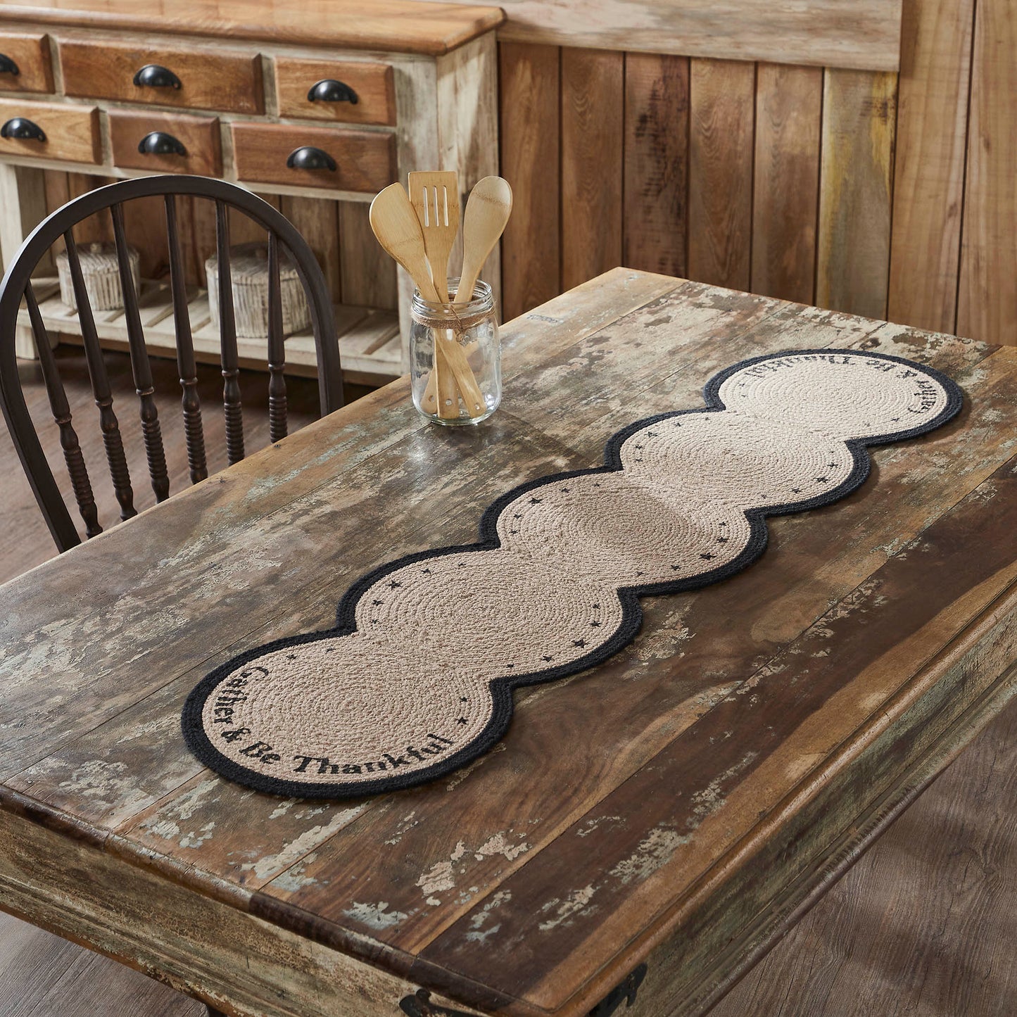 Harvest Blessings Fall Table Runner, Stenciled Gather & Be Thankful Farmhouse Thanksgiving Home Decor, Inch