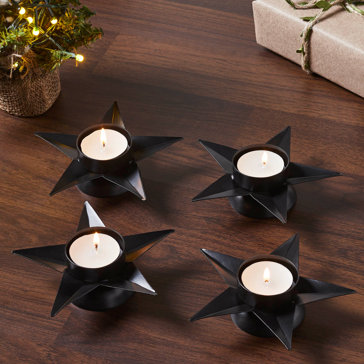 Tealight Holder Star Antique Black Set of 4